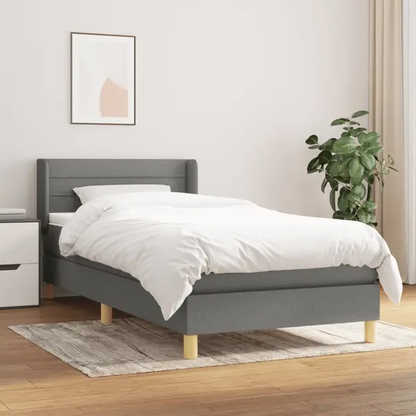 Gossi pat box spring cu saltea, gri inchis, 90x190 cm, textil