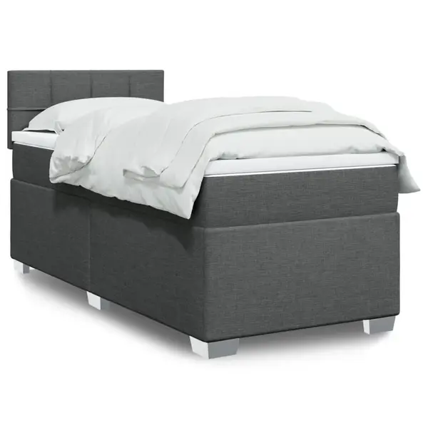 Gossi pat box spring cu saltea, gri inchis, 90x190 cm, textil