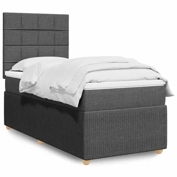 Gossi pat box spring cu saltea, gri inchis, 90x190 cm, textil