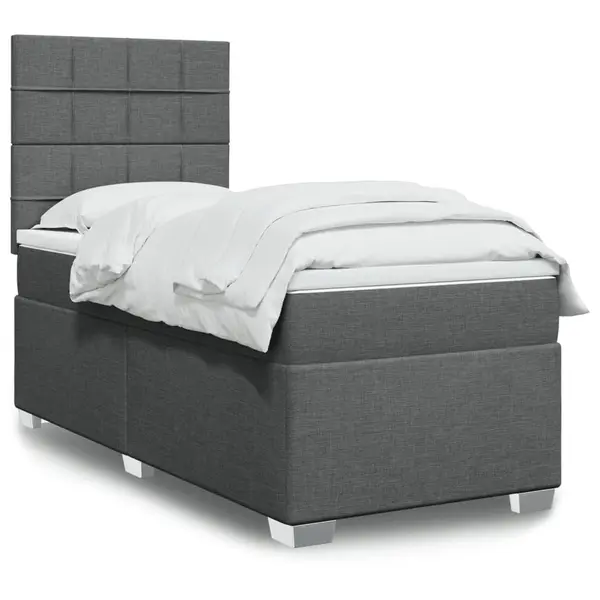 Gossi pat box spring cu saltea, gri inchis, 90x190 cm, textil