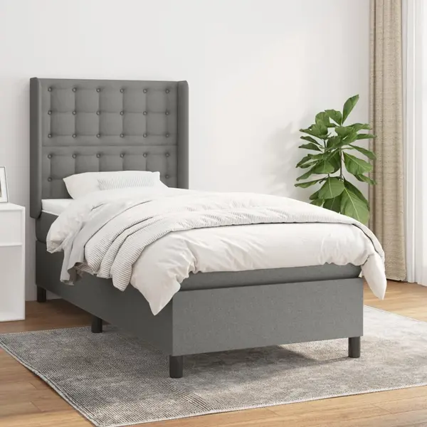 Gossi pat box spring cu saltea, gri inchis, 90x190 cm, textil