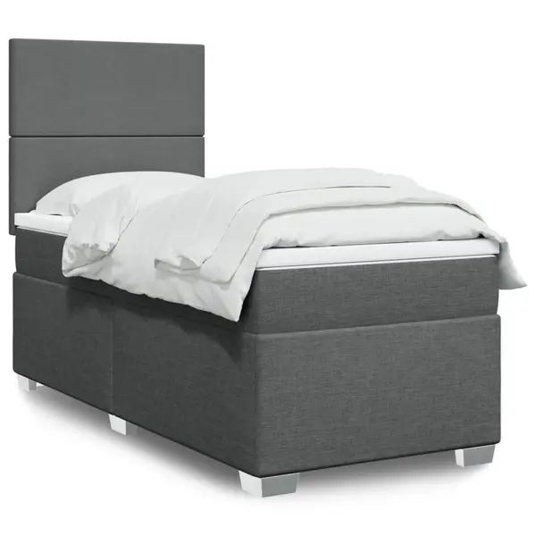 Gossi pat box spring cu saltea, gri inchis, 90x190 cm, textil