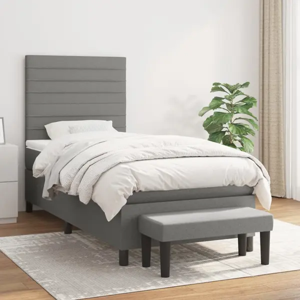 Gossi pat box spring cu saltea, gri inchis, 90x190 cm, textil