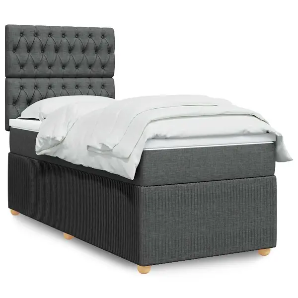 Gossi pat box spring cu saltea, gri inchis, 90x190 cm, textil