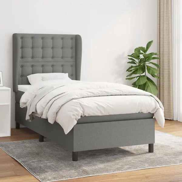Gossi pat box spring cu saltea, gri inchis, 90x190 cm, textil