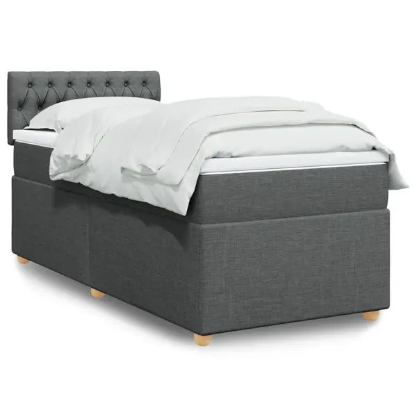 Gossi pat box spring cu saltea, gri inchis, 90x190 cm, textil
