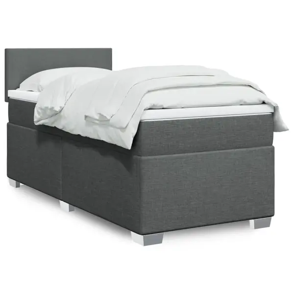 Gossi pat box spring cu saltea, gri inchis, 90x190 cm, textil