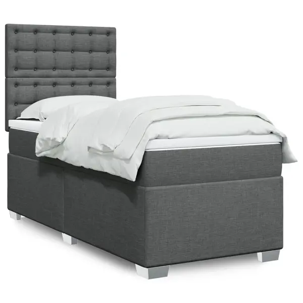 Gossi pat box spring cu saltea, gri inchis, 90x190 cm, textil