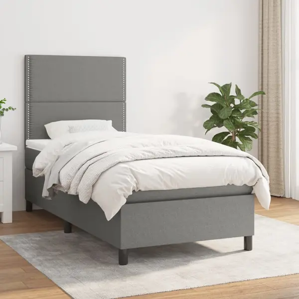 Gossi pat box spring cu saltea, gri inchis, 90x190 cm, textil