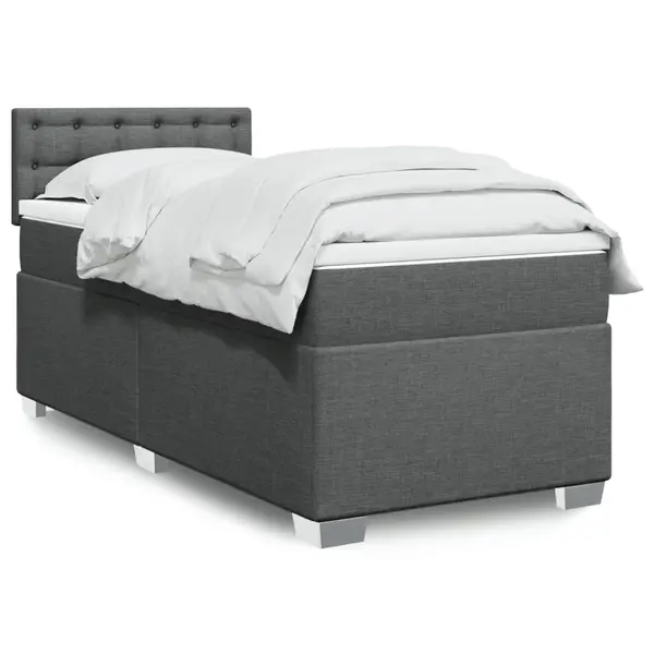 Gossi pat box spring cu saltea, gri inchis, 90x190 cm, textil