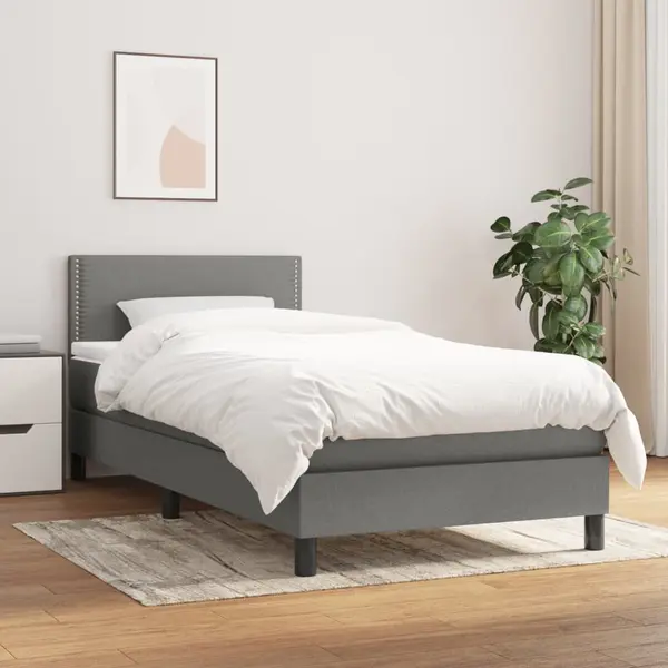 Gossi pat box spring cu saltea, gri inchis, 90x190 cm, textil