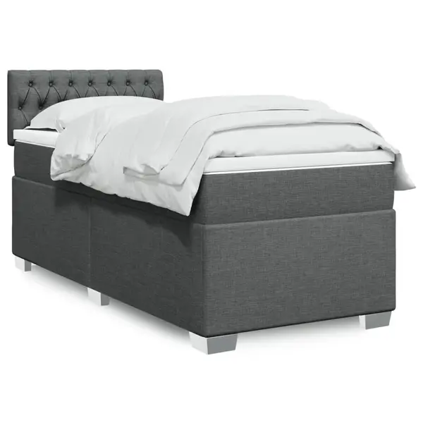 Gossi pat box spring cu saltea, gri inchis, 90x190 cm, textil