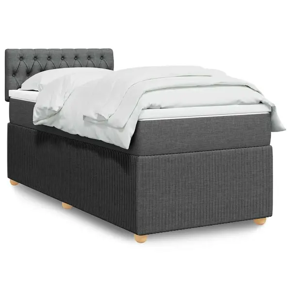 Gossi pat box spring cu saltea, gri inchis, 90x190 cm, textil