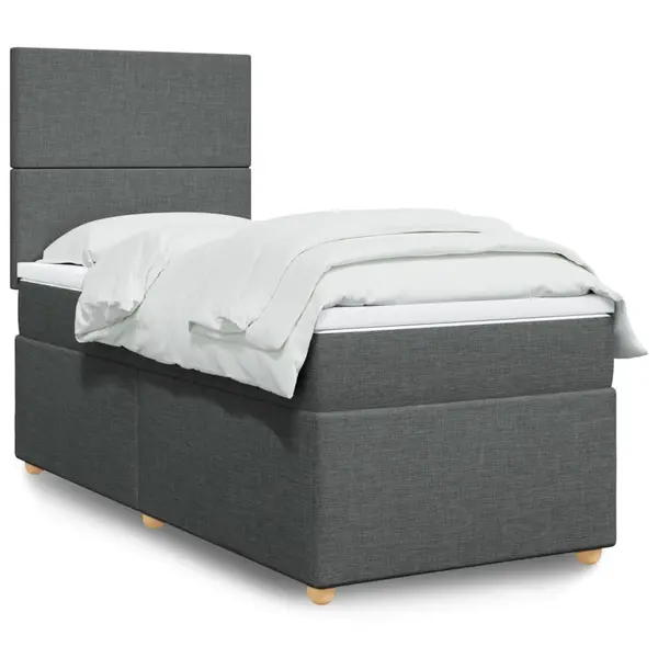 Gossi pat box spring cu saltea, gri inchis, 90x190 cm, textil