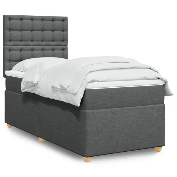 Gossi pat box spring cu saltea, gri inchis, 90x190 cm, textil