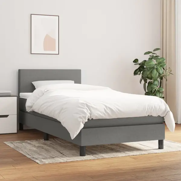 Gossi pat box spring cu saltea, gri inchis, 90x190 cm, textil