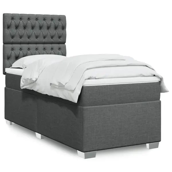 Gossi pat box spring cu saltea, gri inchis, 90x190 cm, textil