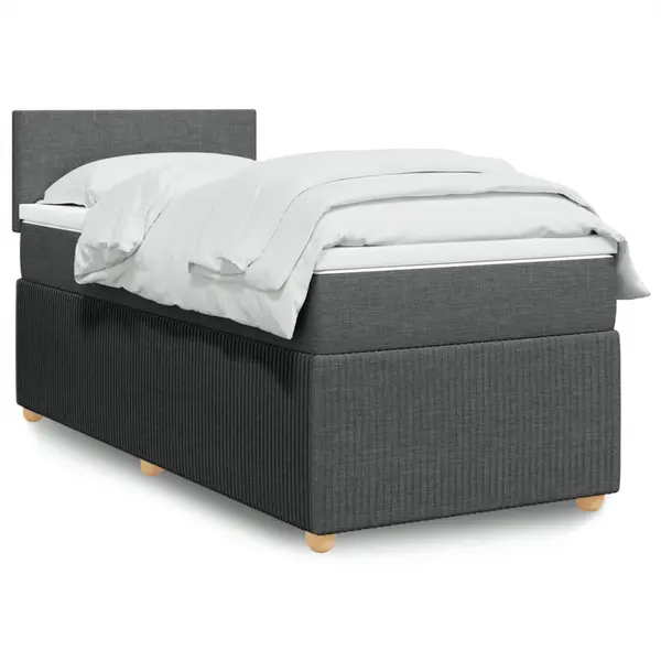 Gossi pat box spring cu saltea, gri inchis, 90x190 cm, textil