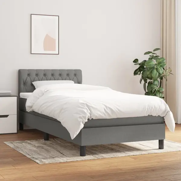 Gossi pat box spring cu saltea, gri inchis, 90x190 cm, textil