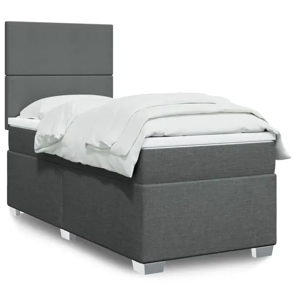 Gossi pat box spring cu saltea, gri inchis, 90x190 cm, textil
