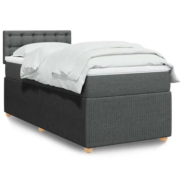 Gossi pat box spring cu saltea, gri inchis, 90x190 cm, textil