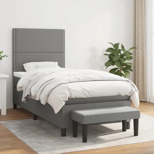 Gossi pat box spring cu saltea, gri inchis, 90x190 cm, textil
