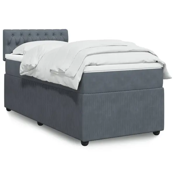 Gossi pat box spring cu saltea, gri inchis, 90x200 cm, catifea