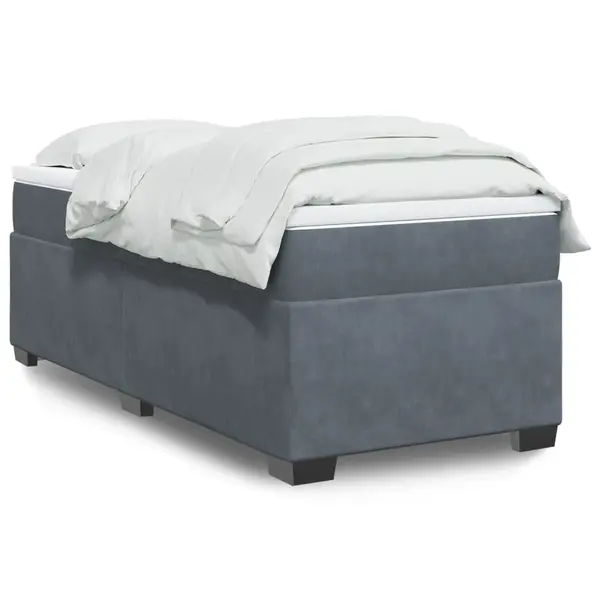 Gossi pat box spring cu saltea, gri inchis, 90x200 cm, catifea