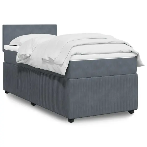 Gossi pat box spring cu saltea, gri inchis, 90x200 cm, catifea