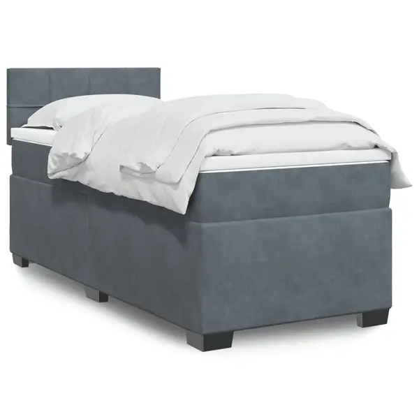 Gossi pat box spring cu saltea, gri inchis, 90x200 cm, catifea