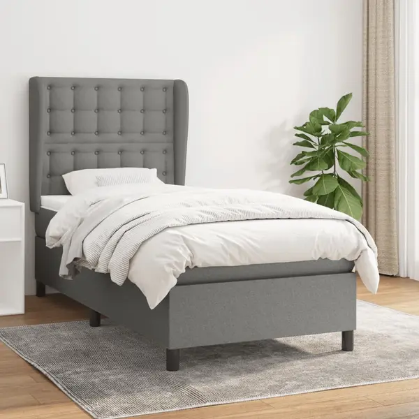 Gossi pat box spring cu saltea, gri inchis, 90x200 cm, textil