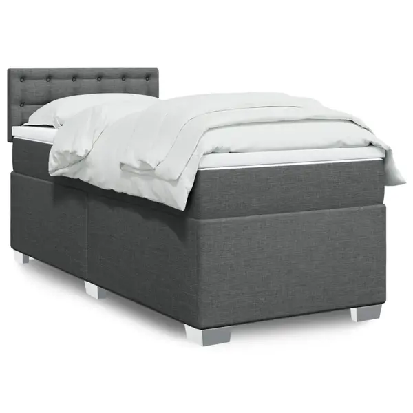 Gossi pat box spring cu saltea, gri inchis, 90x200 cm, textil