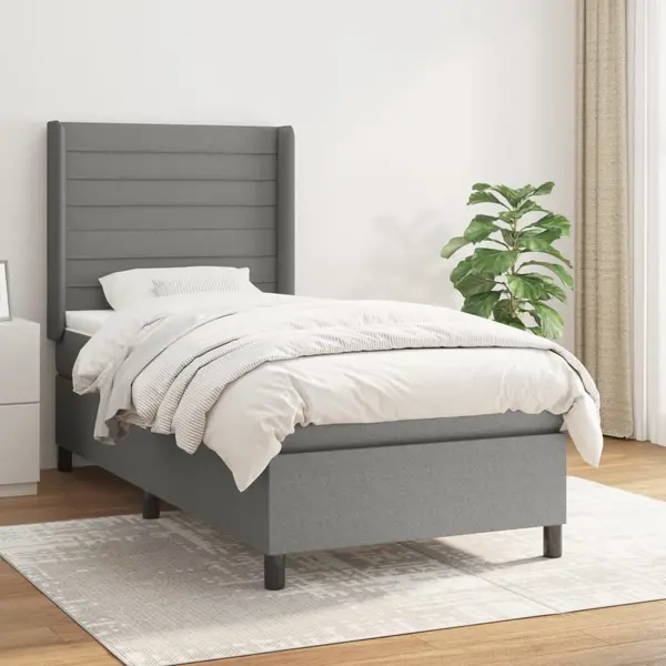Gossi pat box spring cu saltea, gri inchis, 90x200 cm, textil