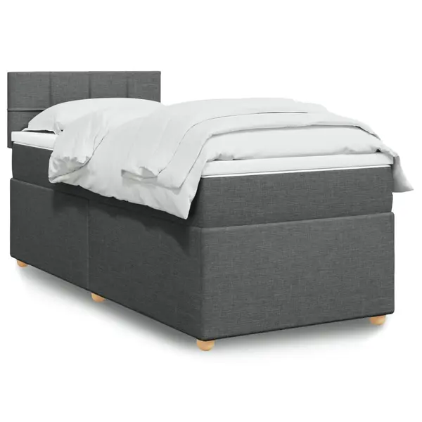 Gossi pat box spring cu saltea, gri inchis, 90x200 cm, textil