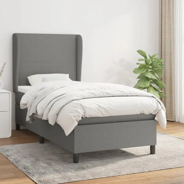 Gossi pat box spring cu saltea, gri inchis, 90x200 cm, textil