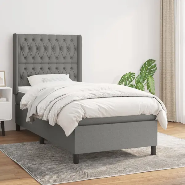 Gossi pat box spring cu saltea, gri inchis, 90x200 cm, textil