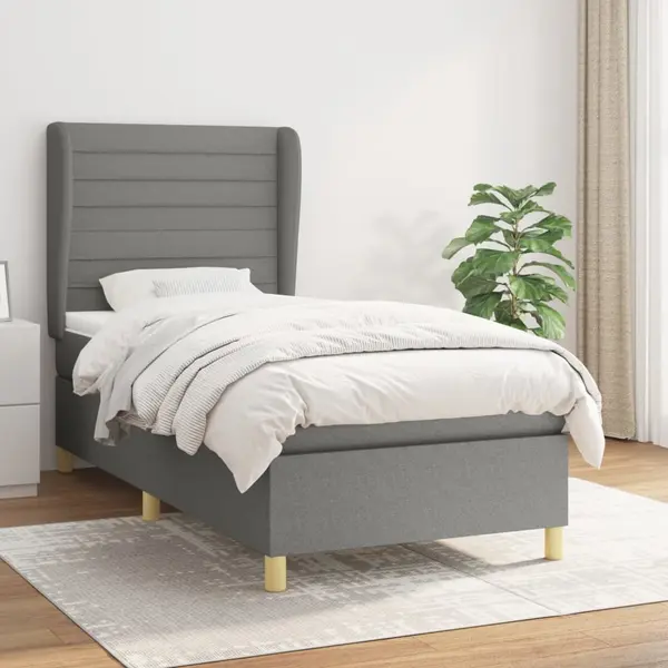 Gossi pat box spring cu saltea, gri inchis, 90x200 cm, textil