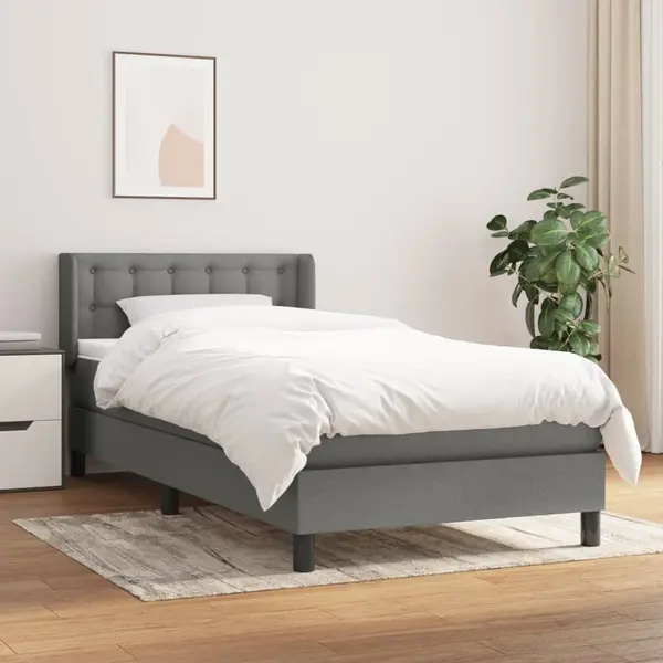 Gossi pat box spring cu saltea, gri inchis, 90x200 cm, textil