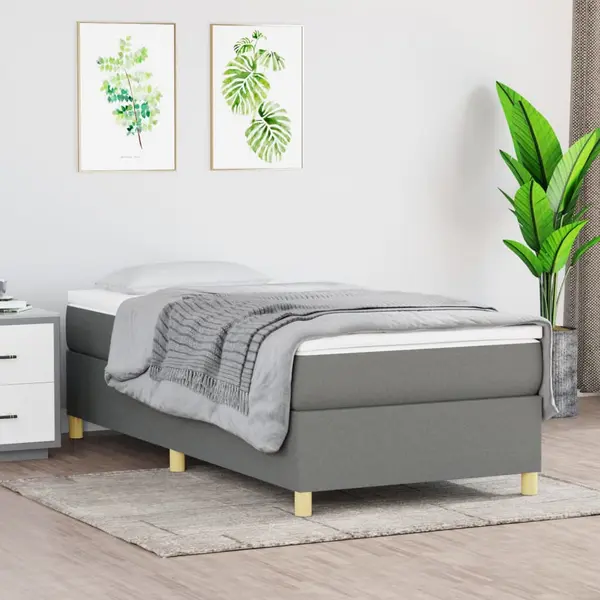Gossi pat box spring cu saltea, gri inchis, 90x200 cm, textil