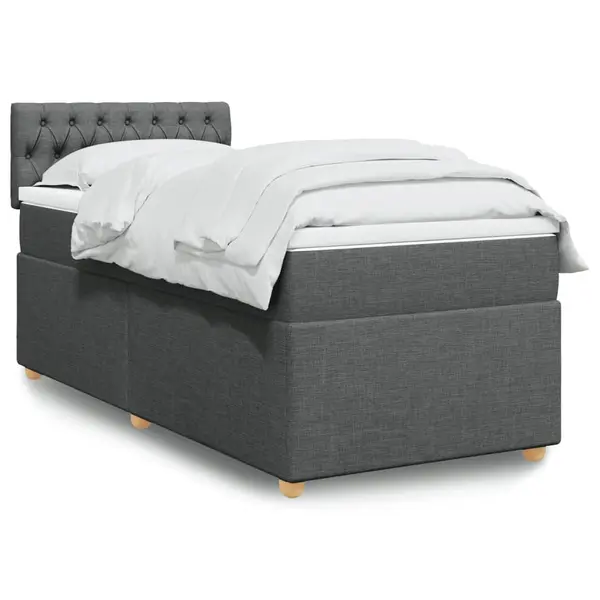 Gossi pat box spring cu saltea, gri inchis, 90x200 cm, textil