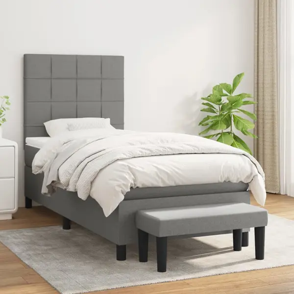 Gossi pat box spring cu saltea, gri inchis, 90x200 cm, textil