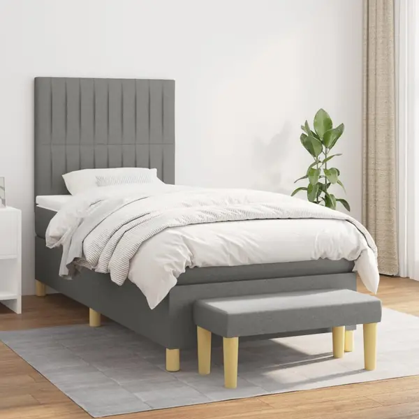 Gossi pat box spring cu saltea, gri inchis, 90x200 cm, textil
