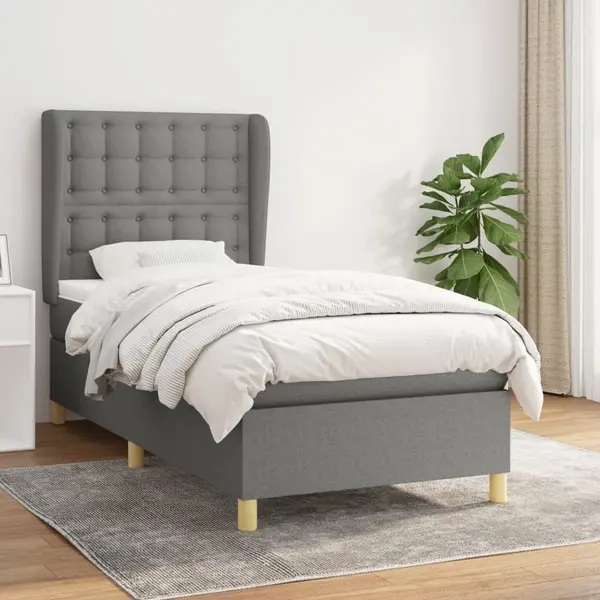 Gossi pat box spring cu saltea, gri inchis, 90x200 cm, textil