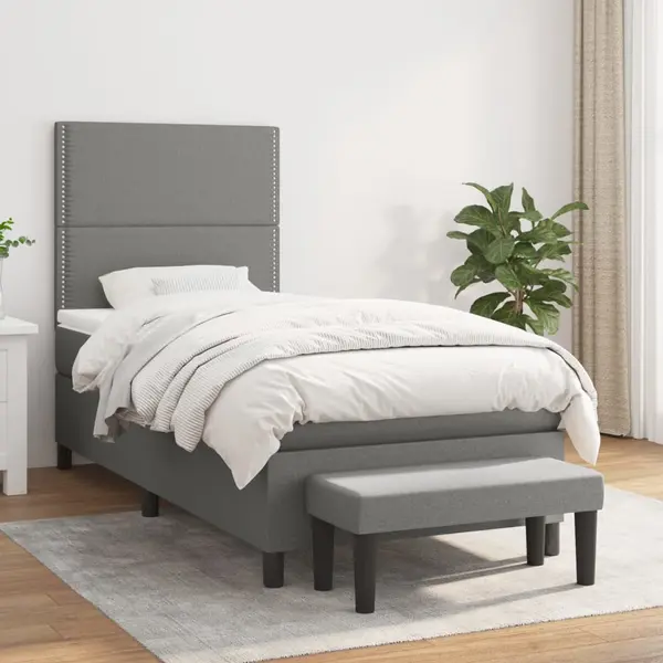Gossi pat box spring cu saltea, gri inchis, 90x200 cm, textil