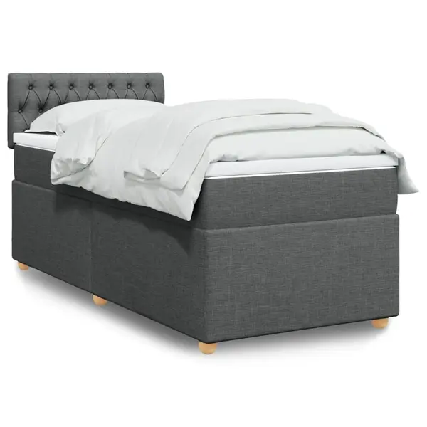 Gossi pat box spring cu saltea, gri inchis, 90x200 cm, textil