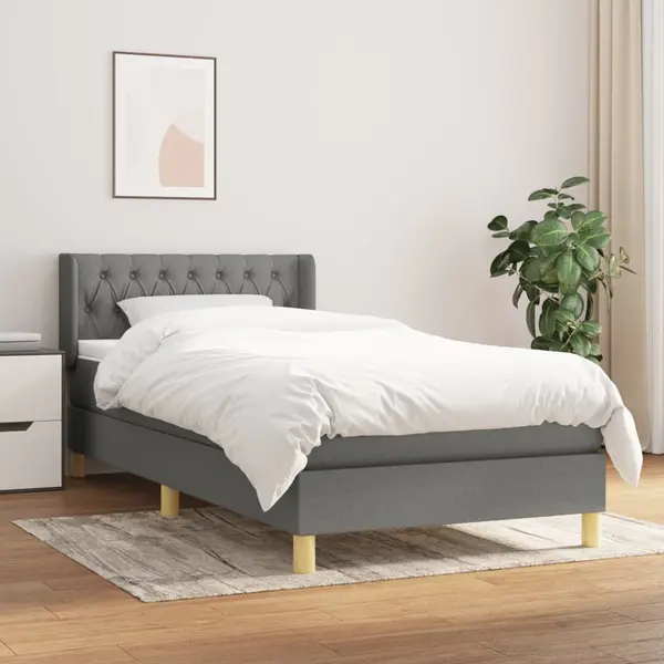 Gossi pat box spring cu saltea, gri inchis, 90x200 cm, textil