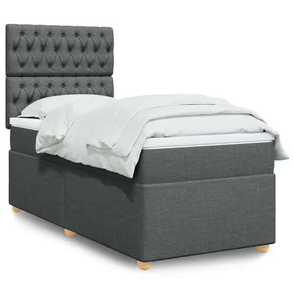 Gossi pat box spring cu saltea, gri inchis, 90x200 cm, textil