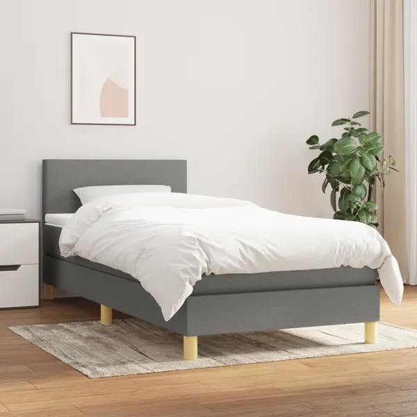 Gossi pat box spring cu saltea, gri inchis, 90x200 cm, textil