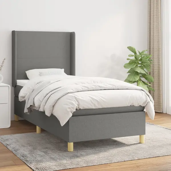 Gossi pat box spring cu saltea, gri inchis, 90x200 cm, textil
