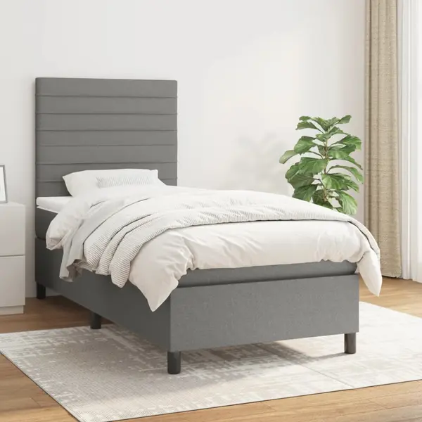 Gossi pat box spring cu saltea, gri inchis, 90x200 cm, textil